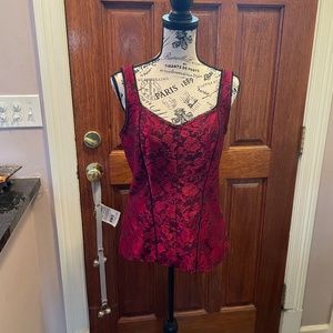White House Black Market Red Over Black Jaquard Cami Camisole - Medium